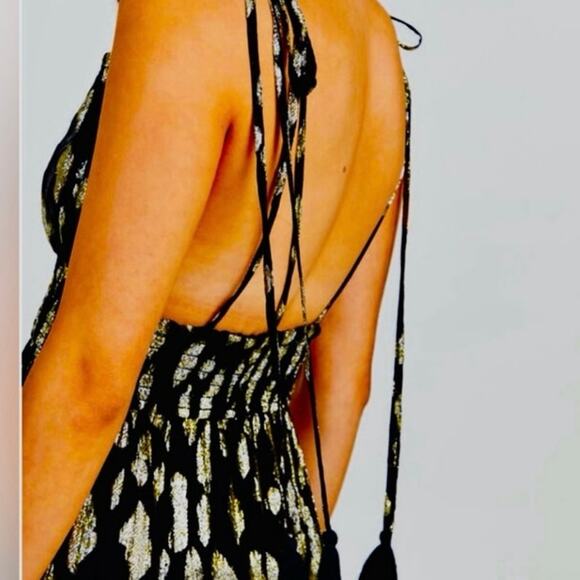 NEW Altar’d State Vanessa Maxi Dress Black Gold Metallic Boho Maxi Formal Glam - Picture 5 of 12
